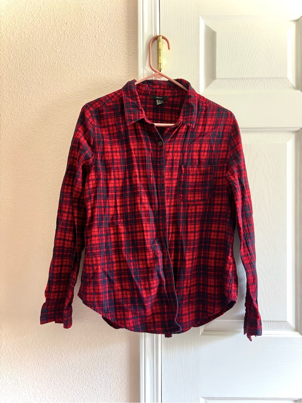 Forever 21 Womens Plaid Flannel Button Down Red Black Shirt M
